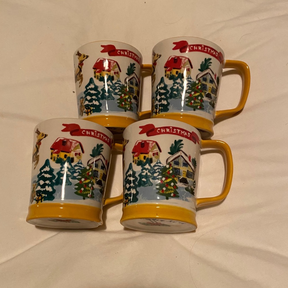 Set of 4 Anthropologie Christmas Mugs